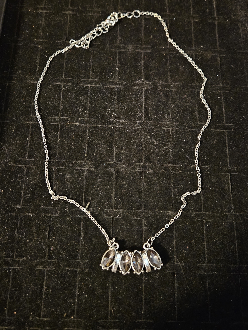Delicate Silver Marquise Crystal Pendant Necklace - Silver